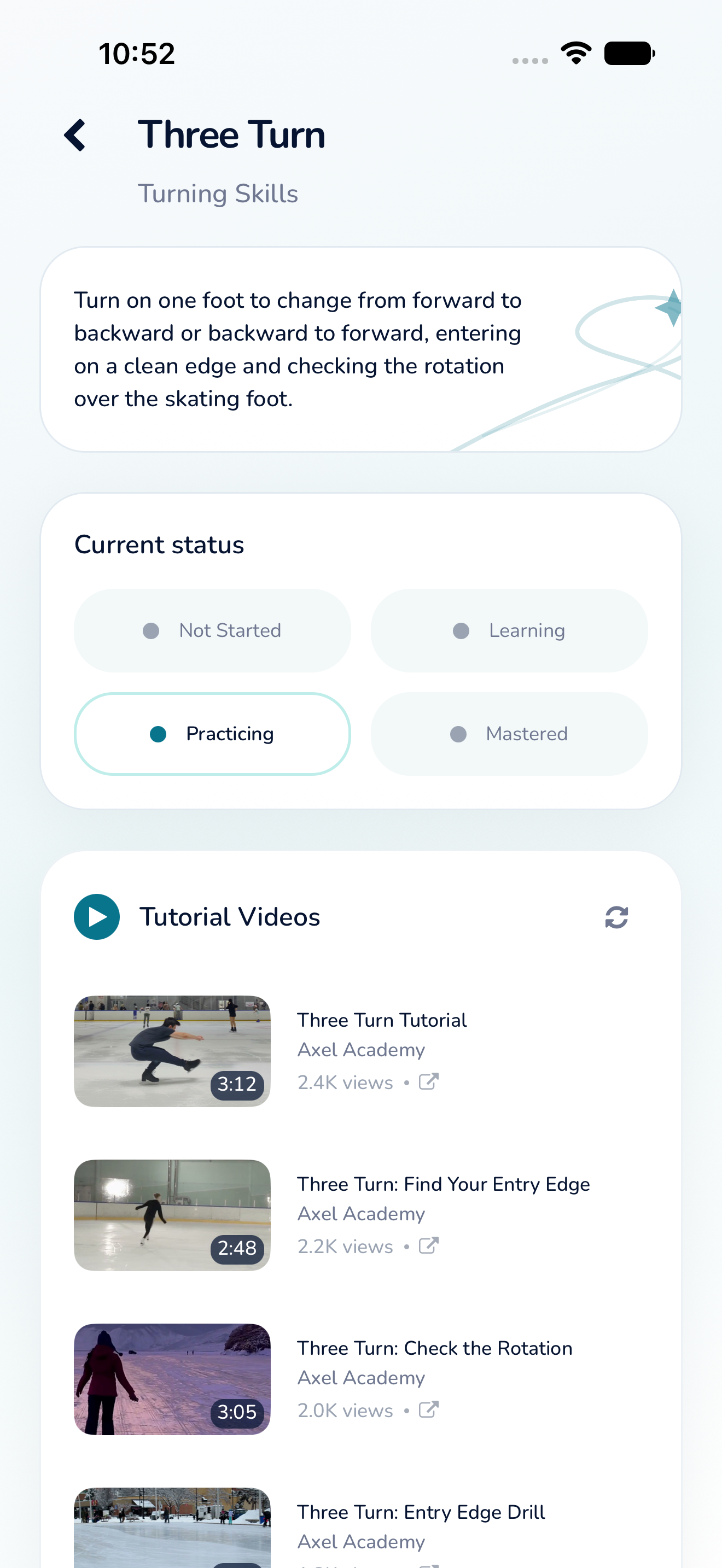 Axel screenshot showing on-demand figure skating tutorials